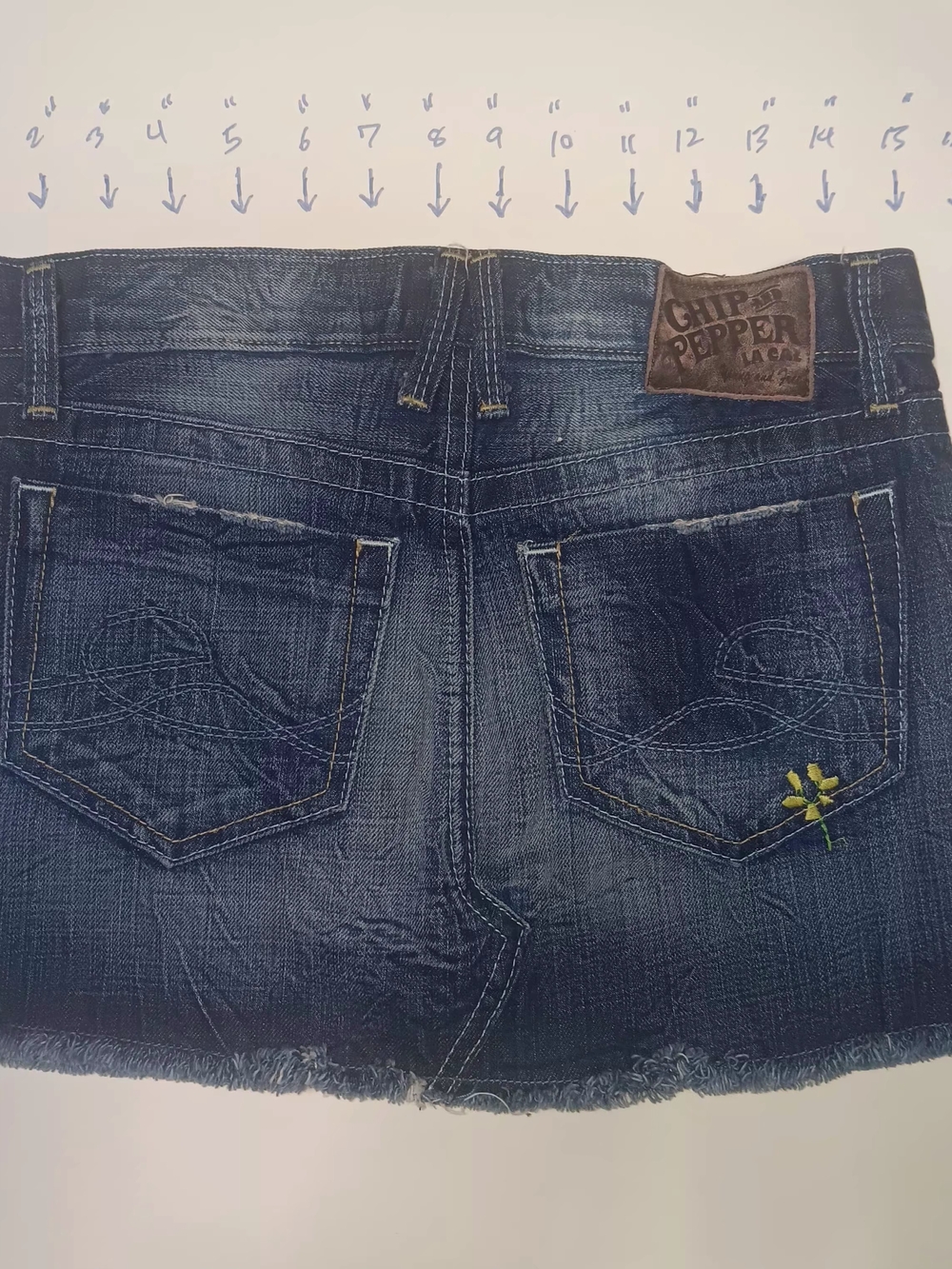 Chip & Pepper Dark Wash Denim Mini Skirt with Embroidered Flower
